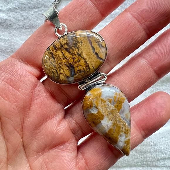 925 Yellow Moss Agate Necklace Pendant - Picture 7 of 8